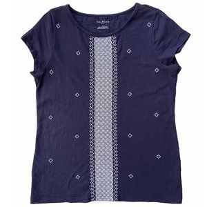 Talbots Cotton Navy Embroidered Short Sleeve S